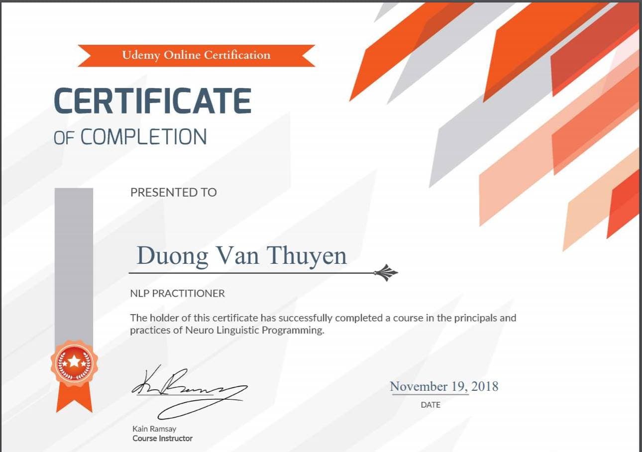NLP Practitioner certificate