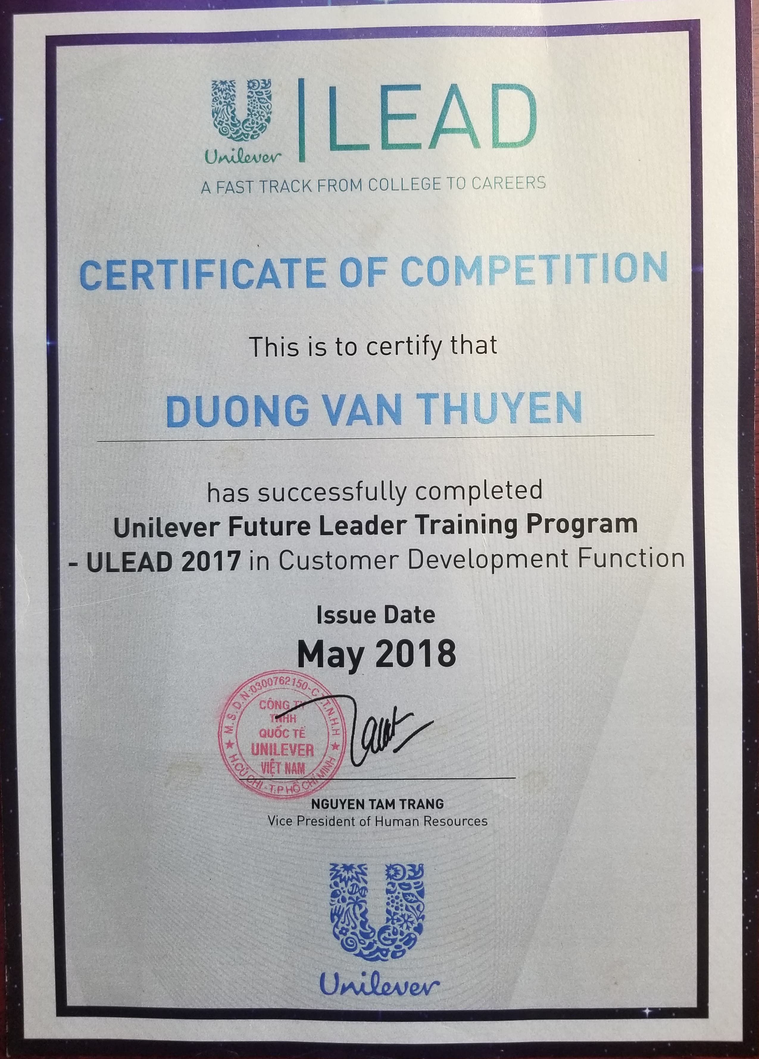 Unilever ULEAD certificate