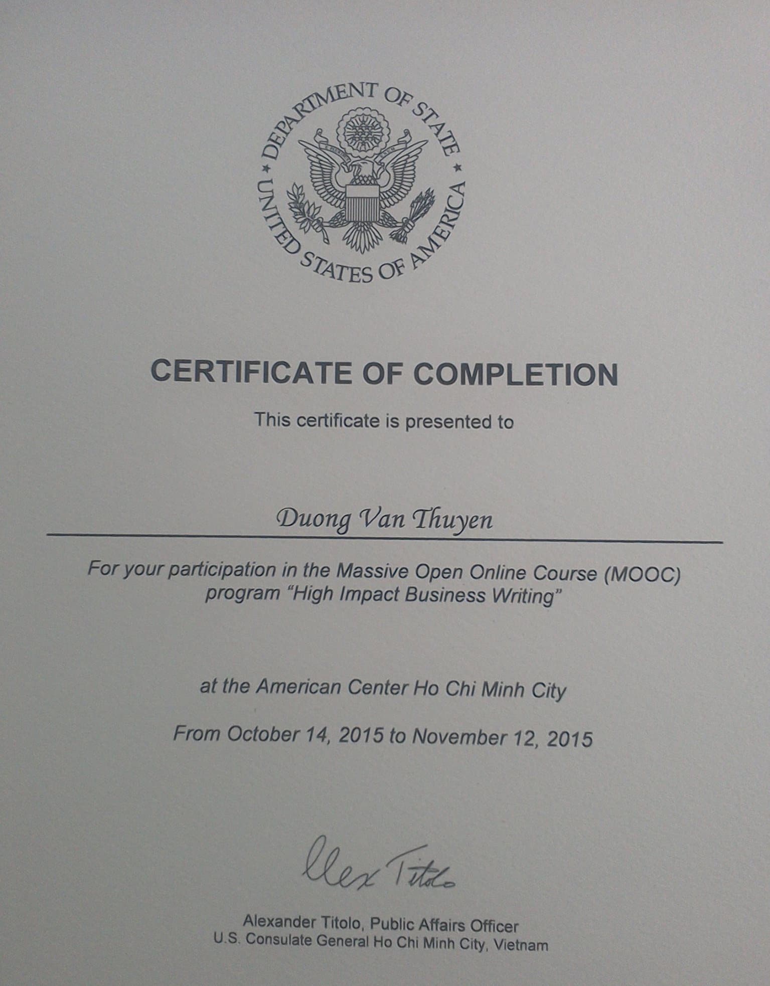 MOOC High Impact Business Writing certificate